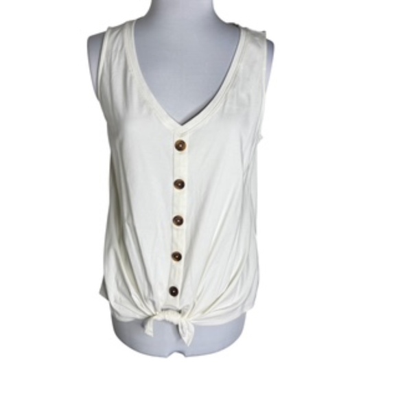 NWT WHBM Cream Color Sleeveless V-Neck Button Front Tie Bottom Top Size L - Picture 1 of 8